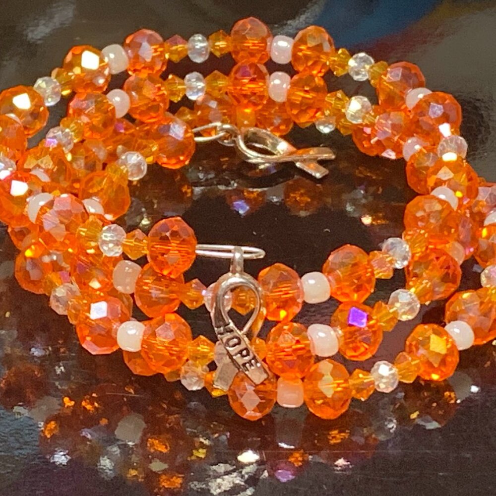 Leukemia Awareness glass beaded coil bracelet